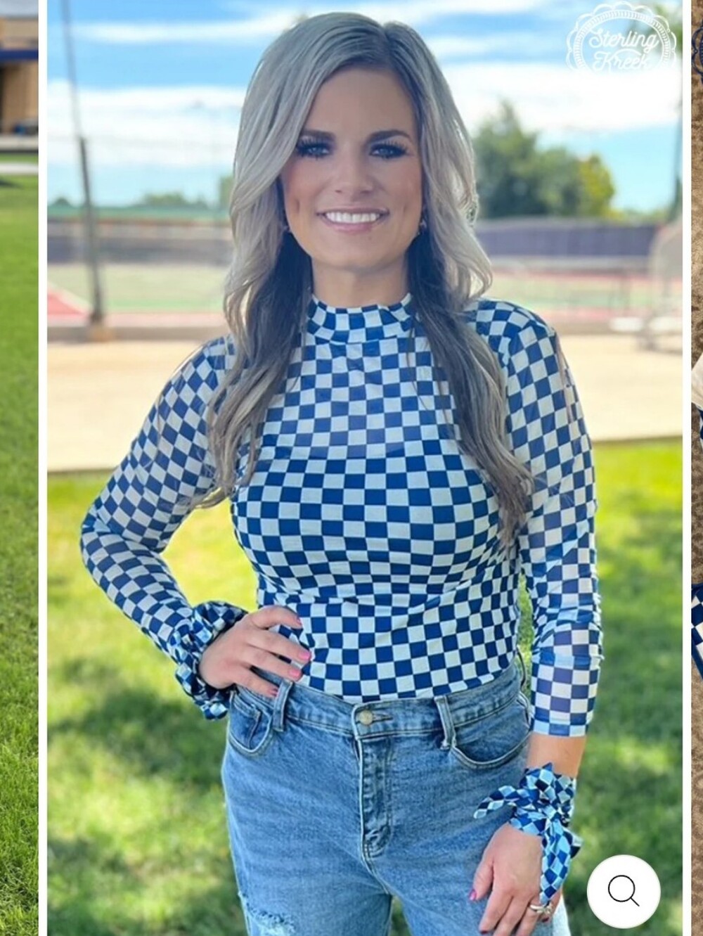 Sterling Kreek Blue & white Checkered Game Day Pep Rally Mesh Long Sleeve Sm